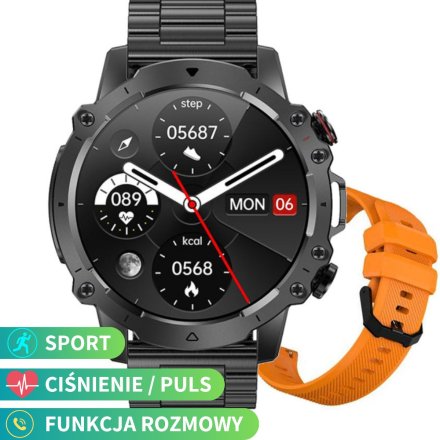 Smartwatch męski z funkcją rozmowy Rubicon RNCF18 czarny pomarańczowy SMARUB273