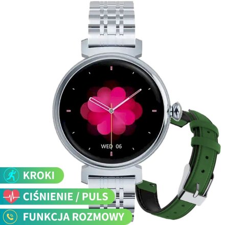 Smartwatch damski z funkcją rozmowy Rubicon RNCF21 srebrny zielony SMARUB278