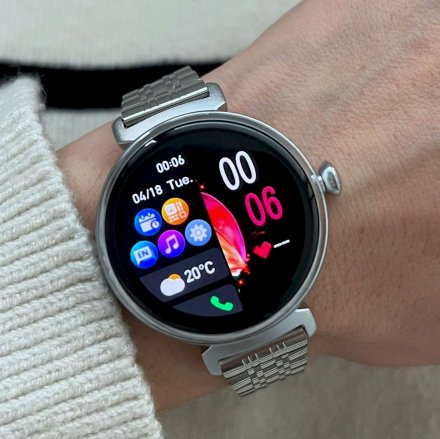 Smartwatch damski z funkcją rozmowy Rubicon RNCF21 srebrny zielony SMARUB278