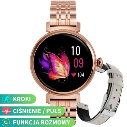 Smartwatch damski z funkcją rozmowy Rubicon RNCF21 różowe złoto beżowy SMARUB279