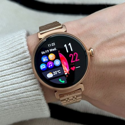 Smartwatch damski z funkcją rozmowy Rubicon RNCF21 różowe złoto beżowy SMARUB279