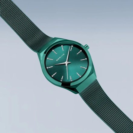 Zielony  zegarek damski Bering 18729-888 Classic z kryształkami