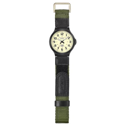 Czarny zegarek Casio MW-240B-3BVEF z zielonym paskiem