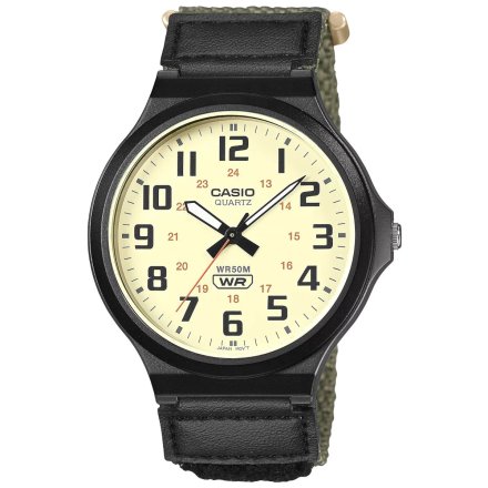 Czarny zegarek Casio MW-240B-3BVEF z zielonym paskiem