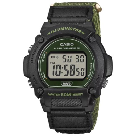 Czarny zegarek Casio Sport W-219HB-3AVEF z zielonym paskiem