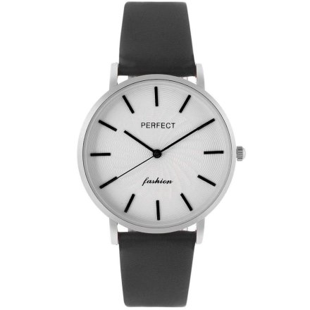 Srebrny damski zegarek z czarnym paskiem PERFECT E334-02