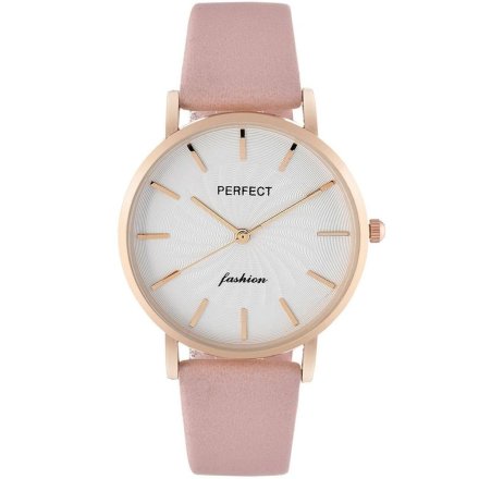 Różowozłoty damski zegarek z różowym paskiem PERFECT E334-06