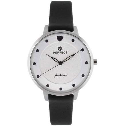 Srebrny damski zegarek z czarnym paskiem PERFECT E348-03