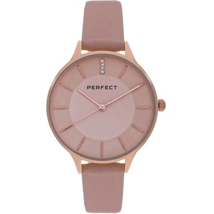 Różowozłoty damski zegarek z różowym paskiem PERFECT E353-09