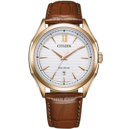 Klasyczny męski zegarek Citizen Eco Drive złoty z brązowym paskiem AW1753-10A