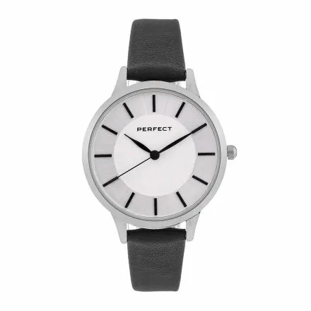 Srebrny damski zegarek z czarnym paskiem PERFECT E359-02