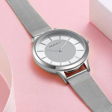 Srebrny damski zegarek z bransoletą PERFECT F359-01