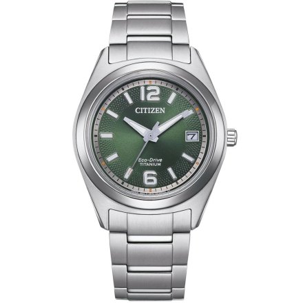 Srebrny zegarek damski Citizen Eco Drive Titanium z zieloną tarczą FE6151-82X