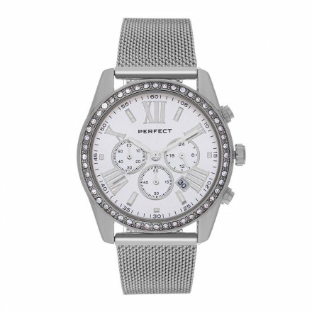Srebrny damski zegarek z bransoletą PERFECT F386-01