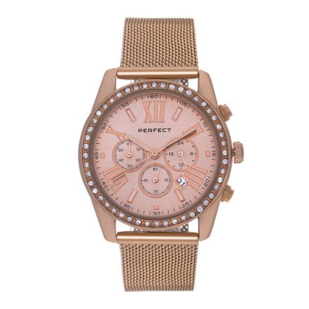Różowozłoty damski zegarek z bransoletą PERFECT F386-06