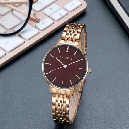 Różowozłoty damski zegarek z bransoletą PERFECT S353-08