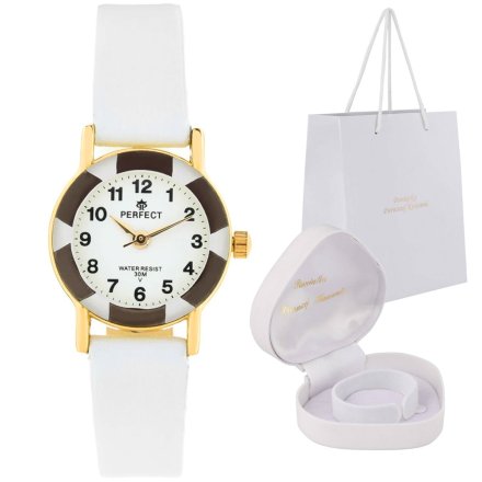 Złoty dziecięcy zegarek z białym paskiem PERFECT L248-01