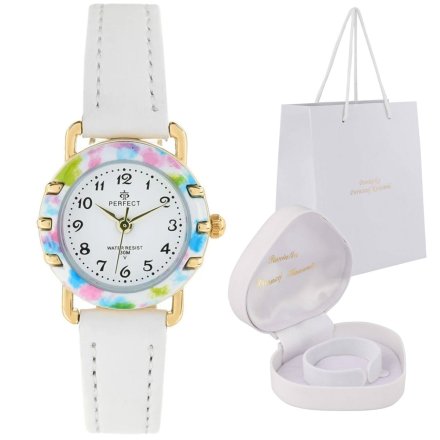 Prezent na Komunię biały zegarek dla dziewczynki ze wskazówkami pudełko Serce LP033-05