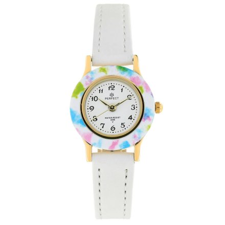 Złoty dziecięcy zegarek z białym paskiem PERFECT LP165-05