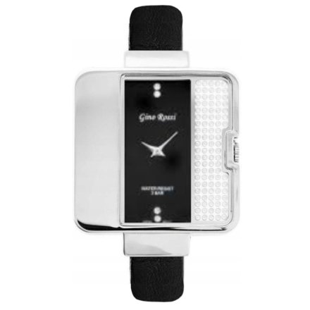 Srebrny damski zegarek z czarnym paskiem G.ROSSI 6632A-2