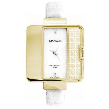 Złoty damski zegarek z białym paskiem G.ROSSI 6632A-3