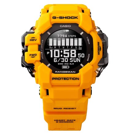 Żółty zegarek Casio GPR-H1000-9ER G-Shock MASTER OF G - LAND RANGEMAN SOLAR GPS 6 SENSORS