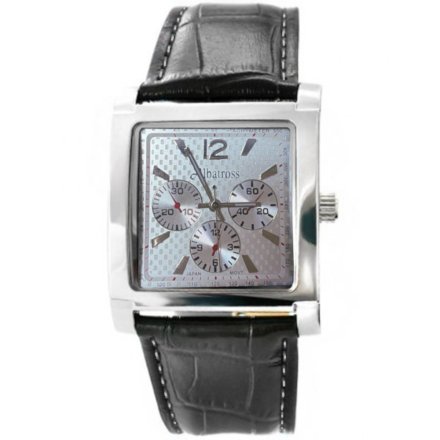 Prostokątny męski srebrny zegarek z czarnym paskiem ALBATROSS ABCA14-2