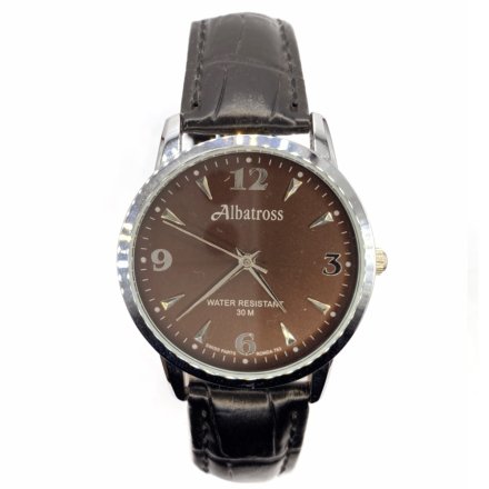 Srebrny męski zegarek z czarnym paskiem ALBATROSS ABC208-1