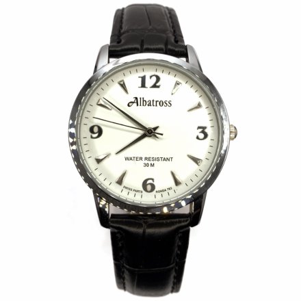 Srebrny męski zegarek z czarnym paskiem ALBATROSS ABC208-2