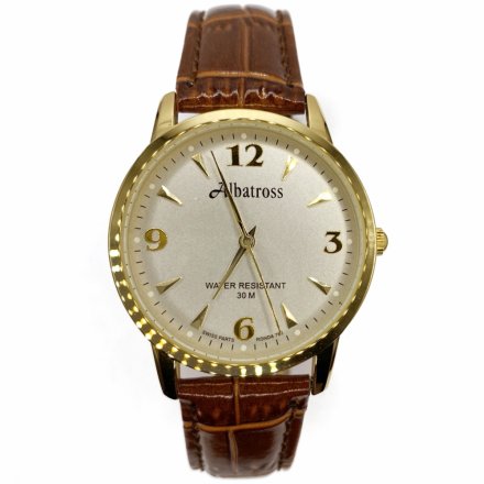 Złoty męski zegarek z brązowym paskiem ALBATROSS ABC208-3