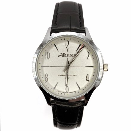 Srebrny męski zegarek z czarnym paskiem ALBATROSS ABC213-1
