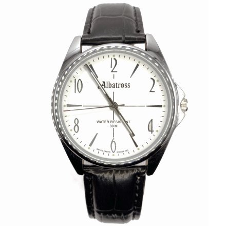 Srebrny męski zegarek z czarnym paskiem ALBATROSS ABC211-3