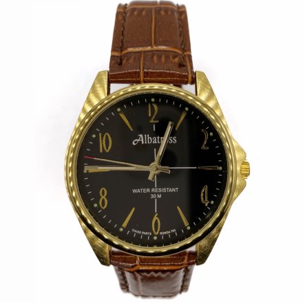 Złoty męski zegarek z brązowym paskiem ALBATROSS ABC211-4