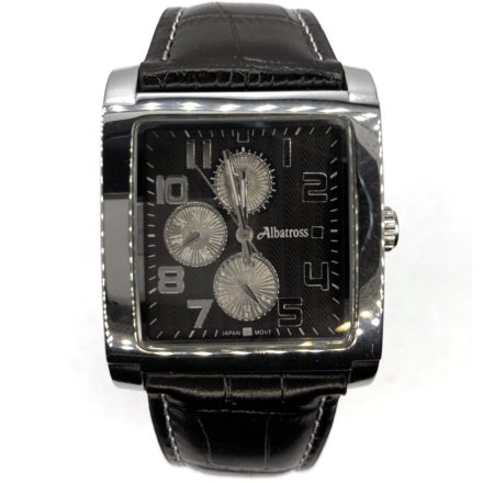 Prostokątny męski srebrny zegarek z czarnym paskiem ALBATROSS ABCA14-4