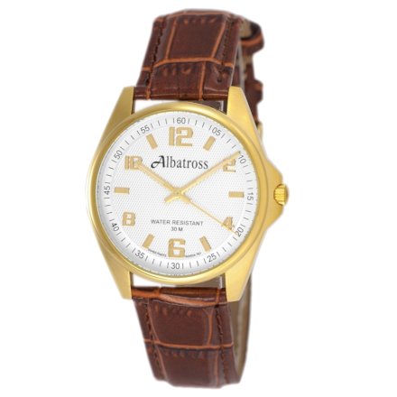 Złoty męski zegarek z brązowym paskiem ALBATROSS ABC209-2
