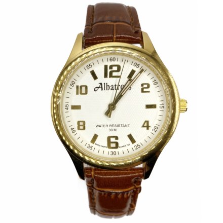 Złoty męski zegarek z brązowym paskiem ALBATROSS ABC207-1
