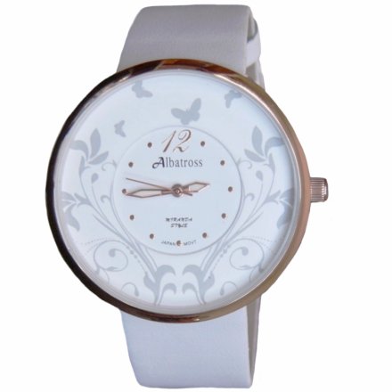 Różowozłoty damski zegarek z białym paskiem ALBATROSS ABAB19-1