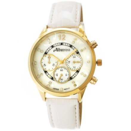 Złoty damski zegarek z białym paskiem ALBATROSS ABAB31-1