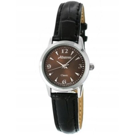 Srebrny damski zegarek z czarnym paskiem ALBATROSS ABA214-1