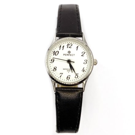 Srebrny damski zegarek z czarnym paskiem PERFECT 9492088