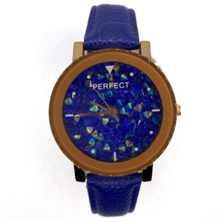 Różowozłoty damski zegarek z niebieskim paskiem PERFECT A581-2