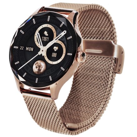 Smartwatch Garett Viva złoty stalowy + różowy pasek 5904238486115