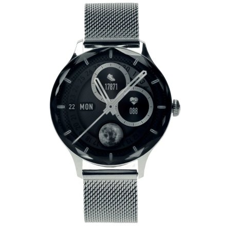 Smartwatch Garett Viva srebrny stalowy + beżowy pasek 5904238486122