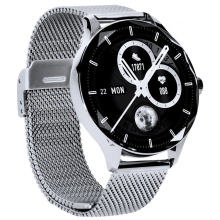 Smartwatch Garett Viva srebrny stalowy + beżowy pasek 5904238486122