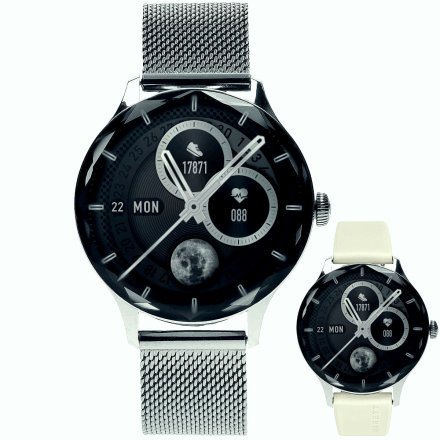 Smartwatch Garett Viva srebrny stalowy + beżowy pasek 5904238486122