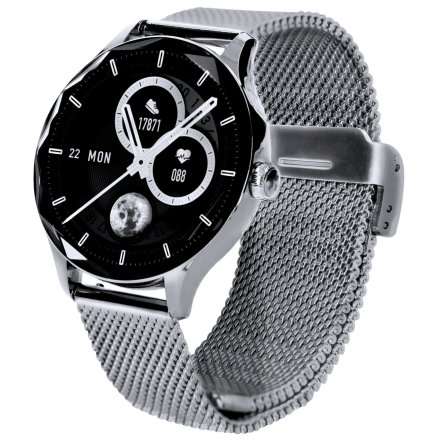 Smartwatch Garett Viva srebrny stalowy + beżowy pasek 5904238486122
