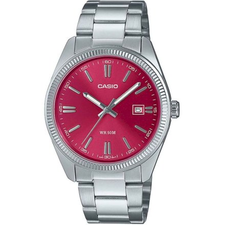 Srebrny zegarek Casio Classic z czerwoną tarczą MTP-1302PD-4AVEF
