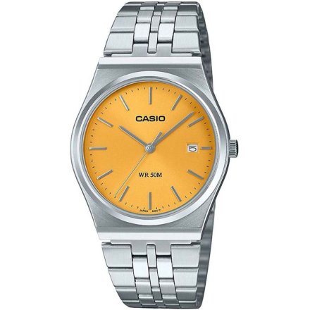 Srebrny zegarek Casio Classic z żółtą tarczą MTP-B145D-4A2VEF