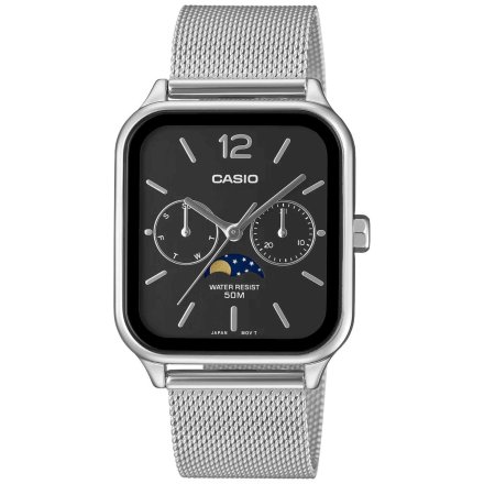 Srebrny prostokątny zegarek Męski Casio Classic z czarną tarczą MTP-M305M-1AVER