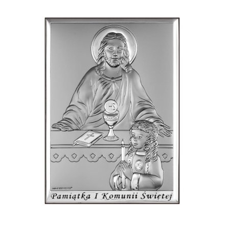 Obrazek srebrny z Jezusem i dziewczynką Pamiątka I Komunii Świętej BC6595S/3A